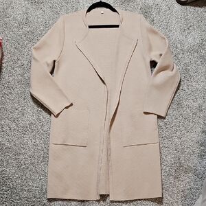Beige Open Front Cardigan
